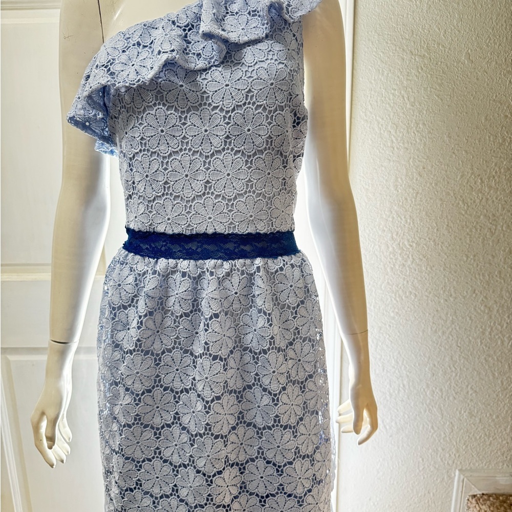 Arula Elegant Blue Lace One-Shoulder Dress Size 2XL. J-53 - Picture 4 of 14